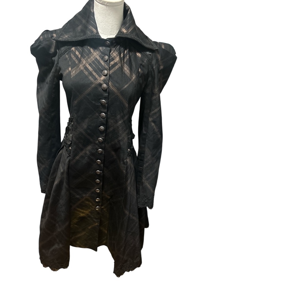 Vtg Lip Service Steampunk Victorian Goth Dress Small Black Plaid Whimsigoth - Picture 2 of 15